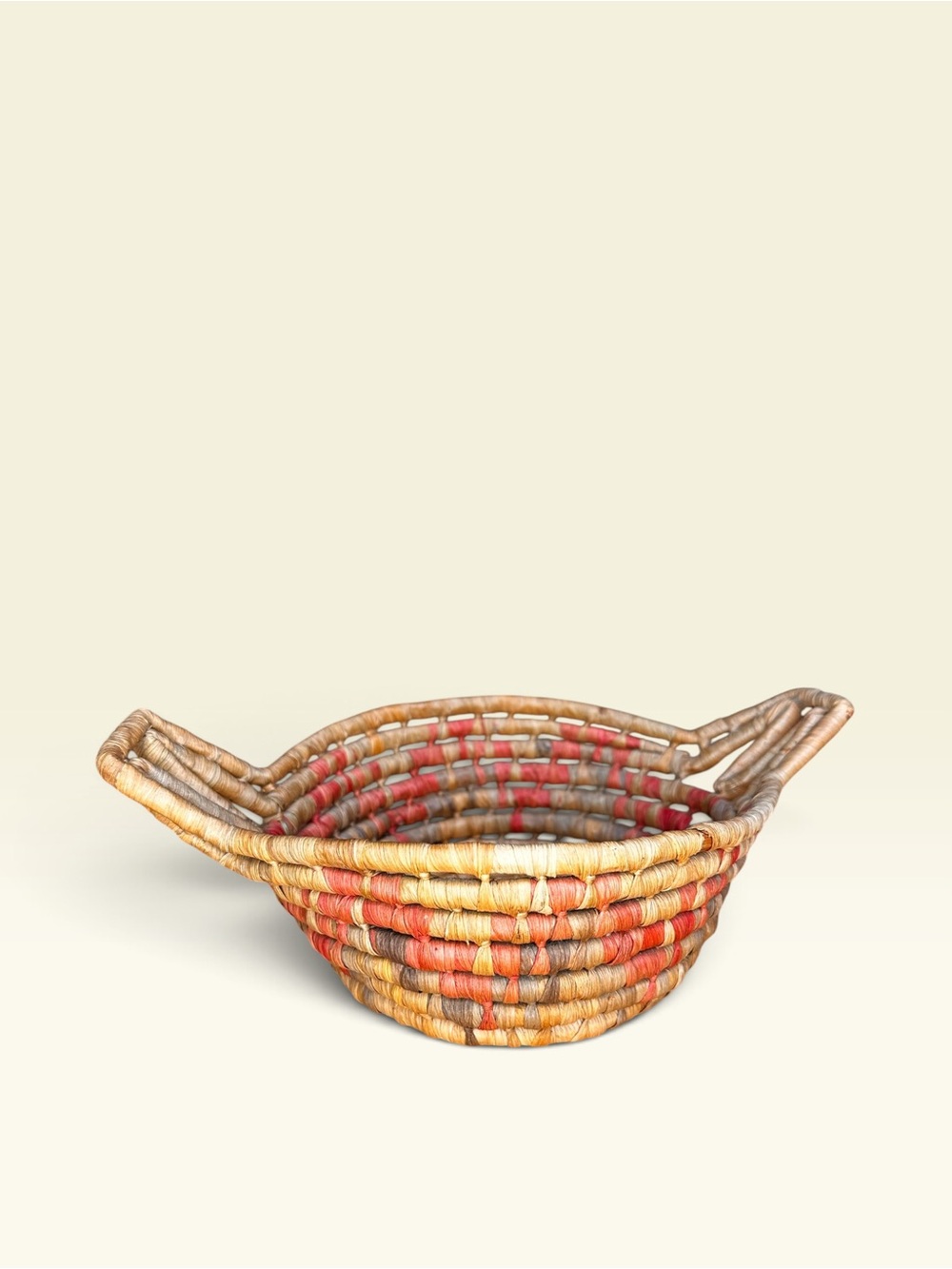 Vintage Native American Pine Needle / Grass Oval Basket W/ Handles  4" x 7”